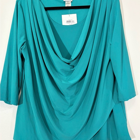 karen Hart Tops - Blue Draped Blouse with 3/4 Sleeves